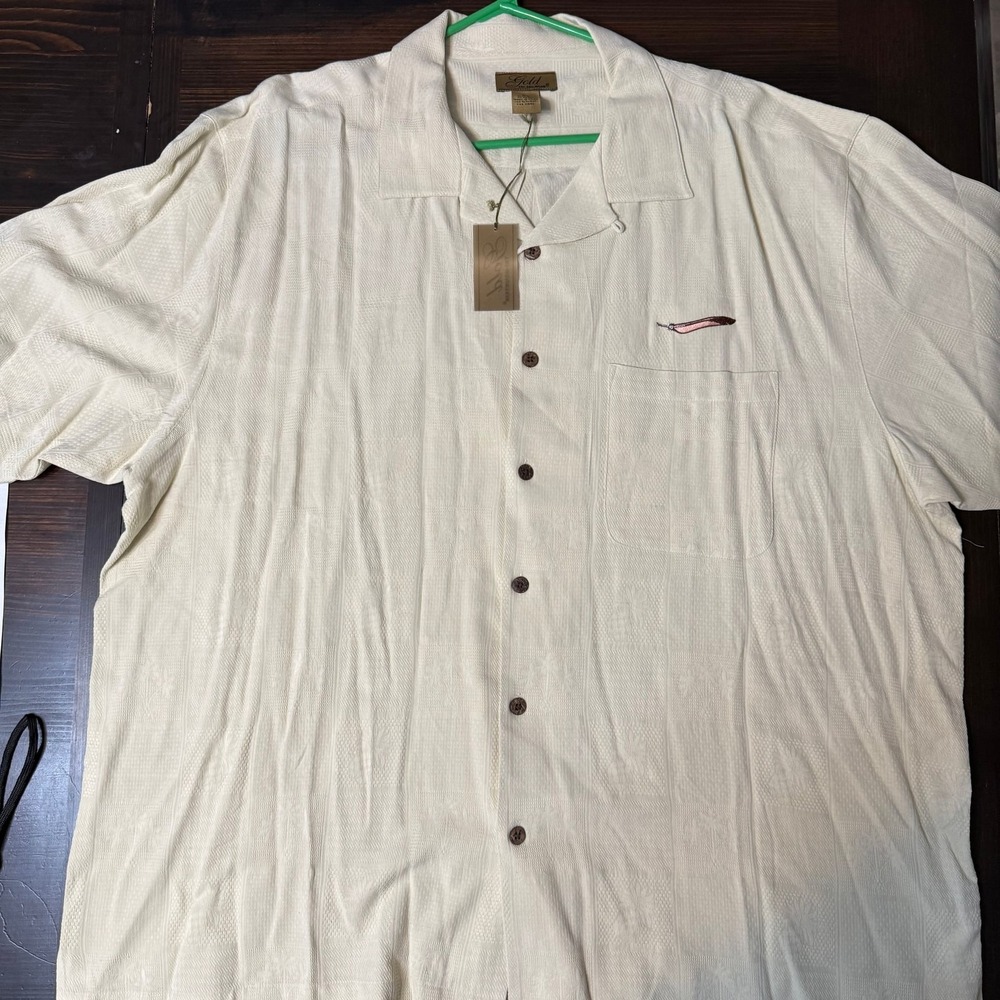 Gold Tri-Mountain 100% Silk Button Down Dress Shirt Cruise NWT